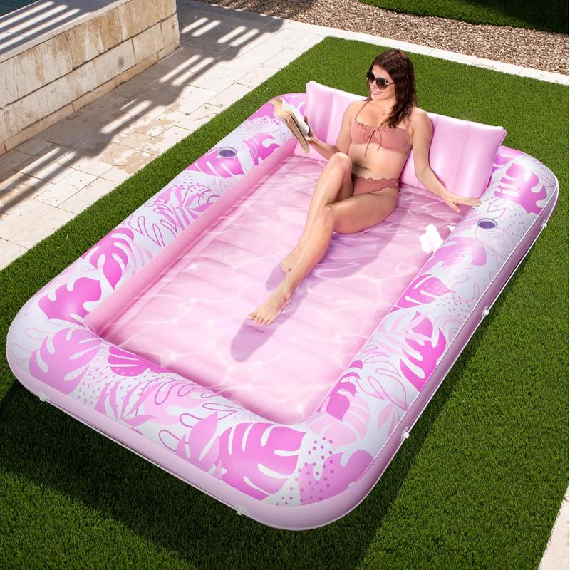 Inflatable Tanning Pool Lounge Float With Cup Holder