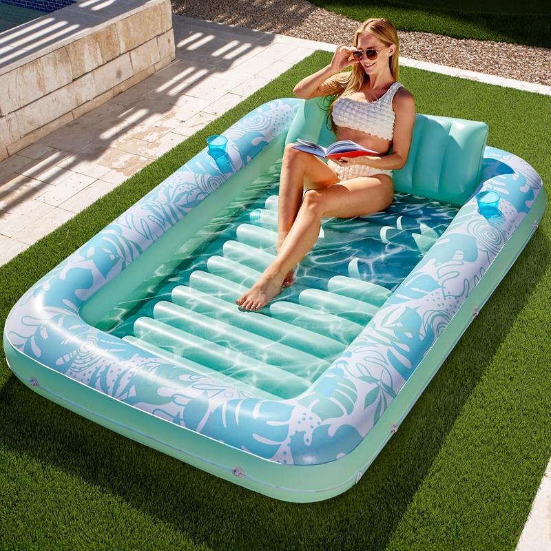 Inflatable Tanning Pool Lounge Float With Cup Holder