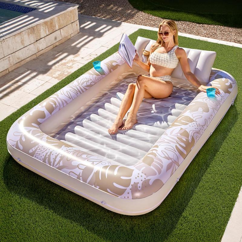 Inflatable Tanning Pool Lounge Float With Cup Holder