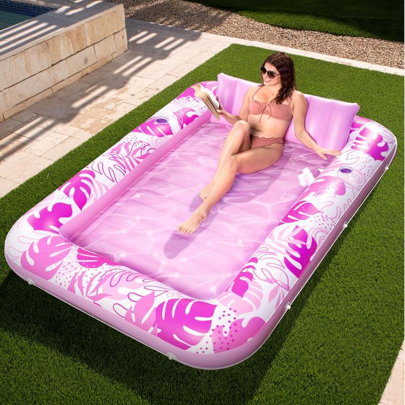 Inflatable Tanning Pool Lounge Float With Cup Holder