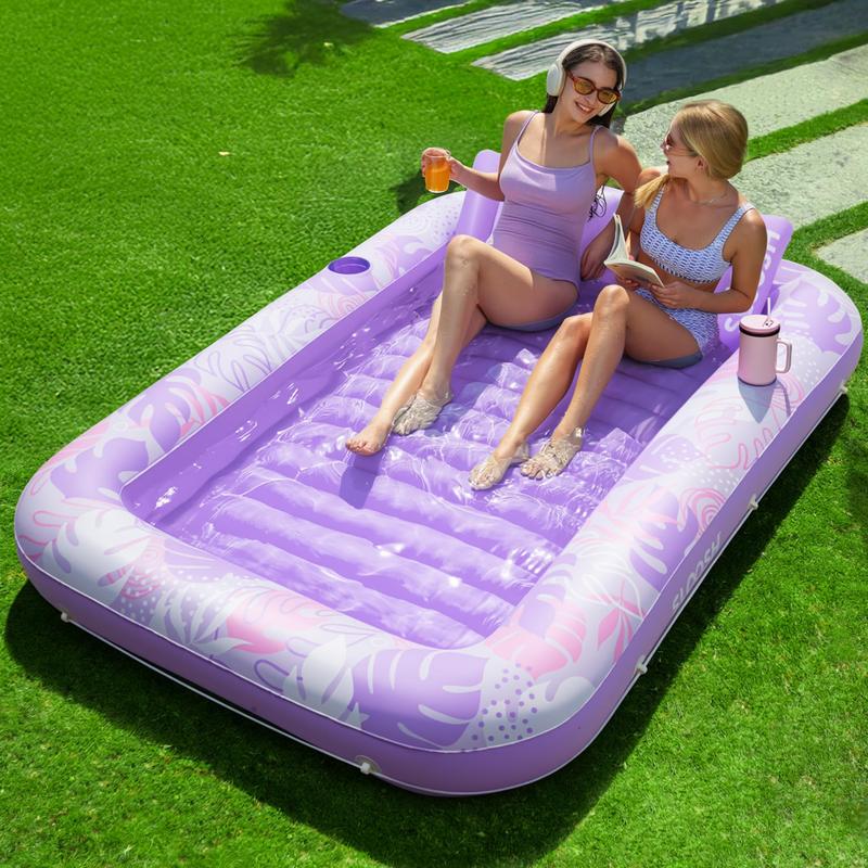 Inflatable Tanning Pool Lounge Float With Cup Holder